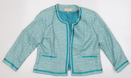 Front view of Divas women’s green geometric jacket blazer, size UK 16
