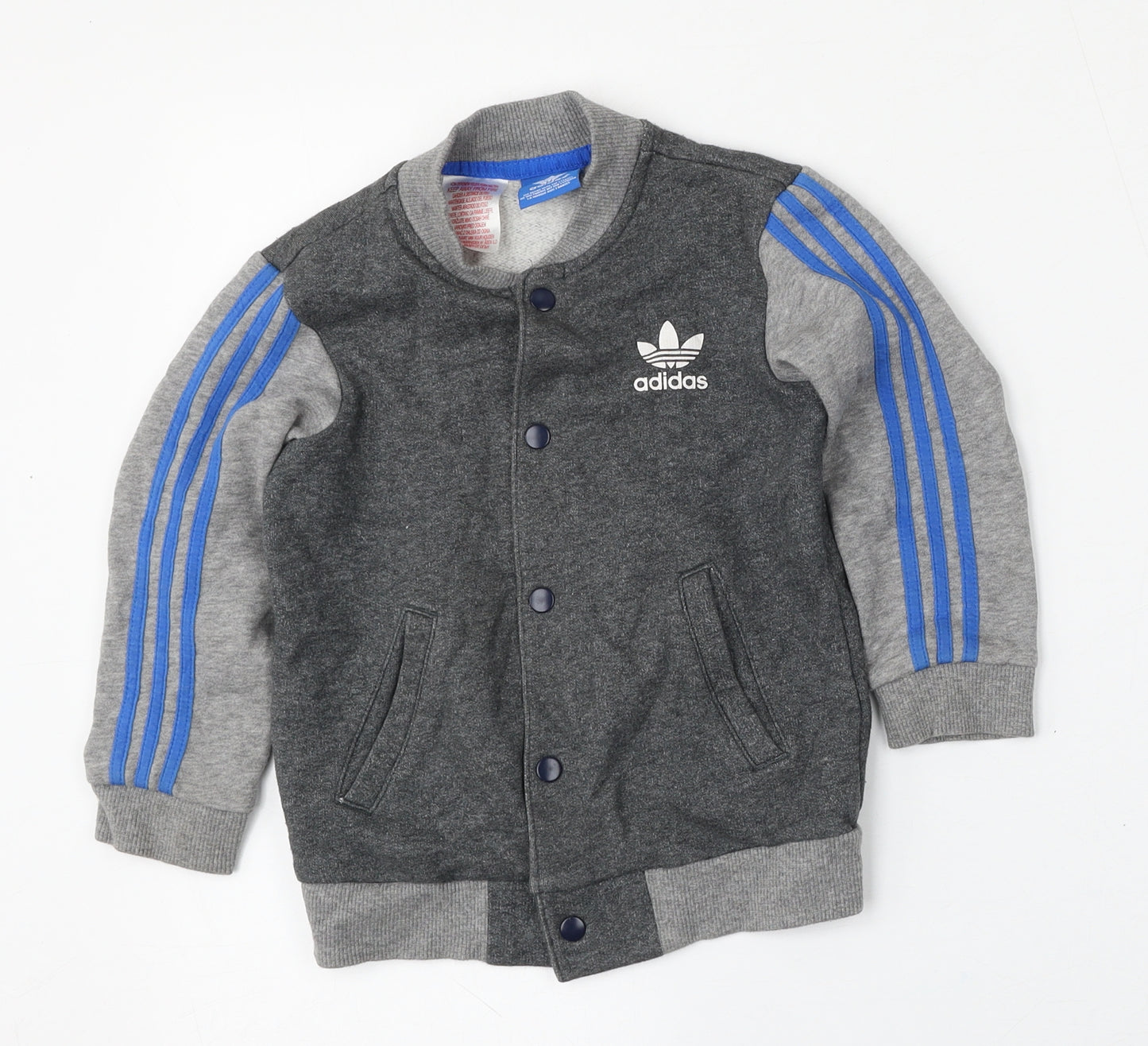 adidas Boys Grey   Bomber Jacket Jacket Size 3-4 Years  Button