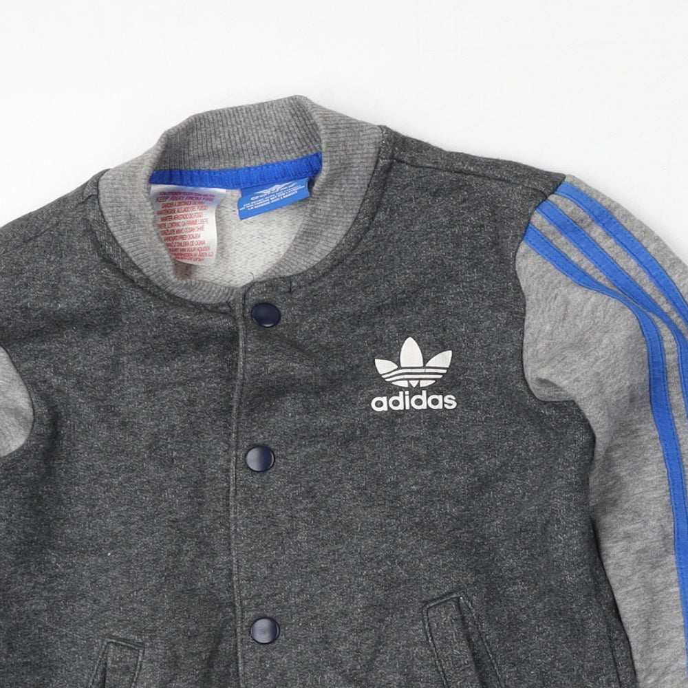 adidas Boys Grey   Bomber Jacket Jacket Size 3-4 Years  Button