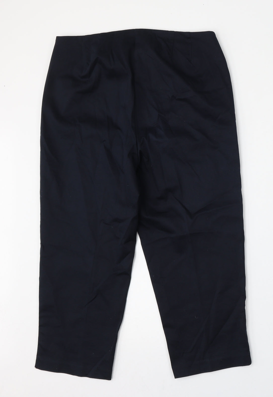 Marks and Spencer Womens Blue  Cotton Trousers  Size 12 L22.5 in Regular Zip - short leg