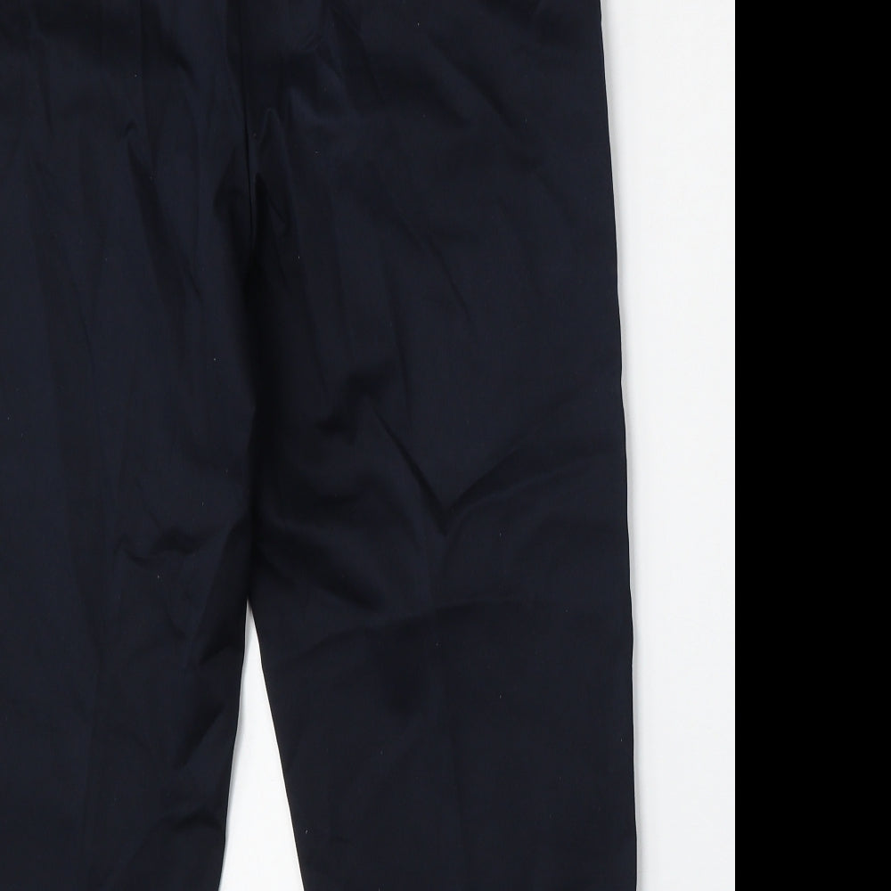 Marks and Spencer Womens Blue  Cotton Trousers  Size 12 L22.5 in Regular Zip - short leg