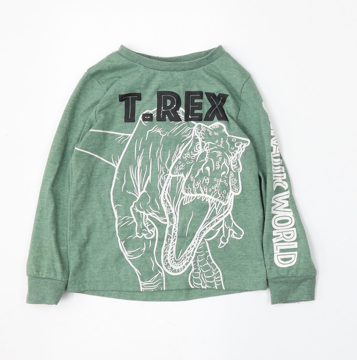 TU Boys Green  Polyester Basic T-Shirt Size 3-4 Years Round Neck  - Jurassic World