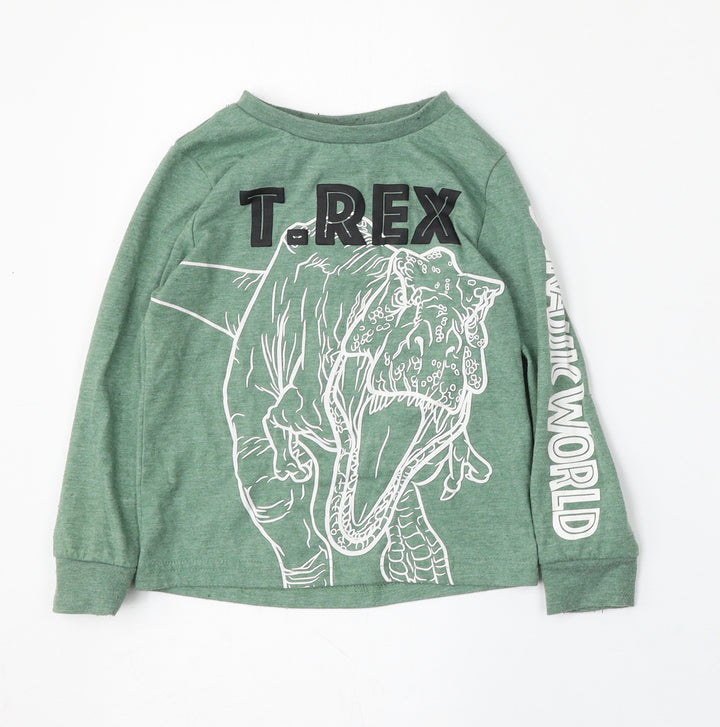 TU Boys Green  Polyester Basic T-Shirt Size 3-4 Years Round Neck  - Jurassic World