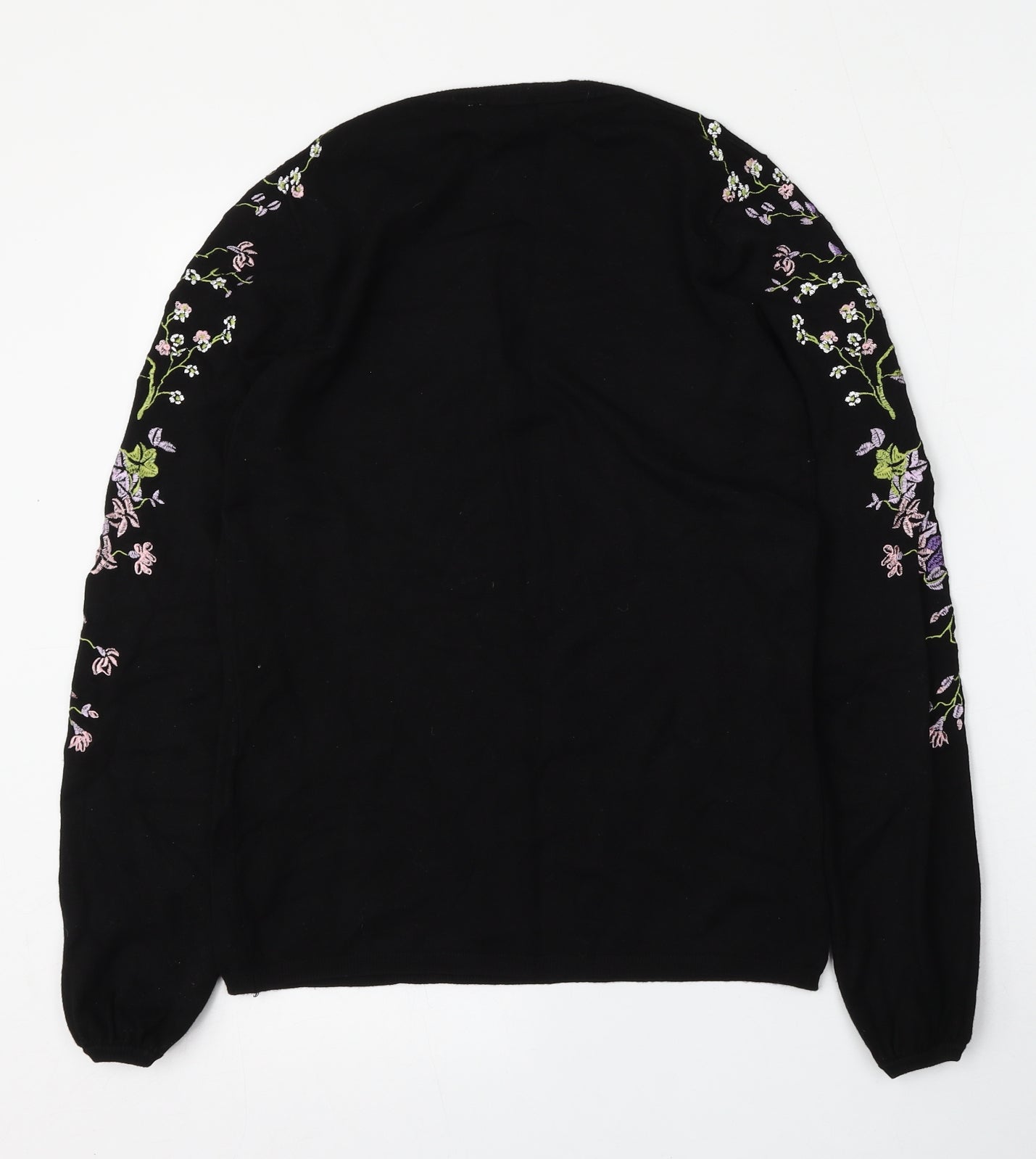 Warehouse Womens Black Round Neck Floral Viscose Pullover Jumper Size 10