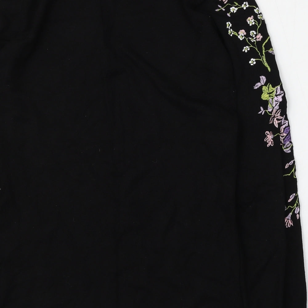 Warehouse Womens Black Round Neck Floral Viscose Pullover Jumper Size 10