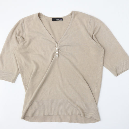 Amelie May Womens Beige V-Neck  Acrylic Pullover Jumper Size 18