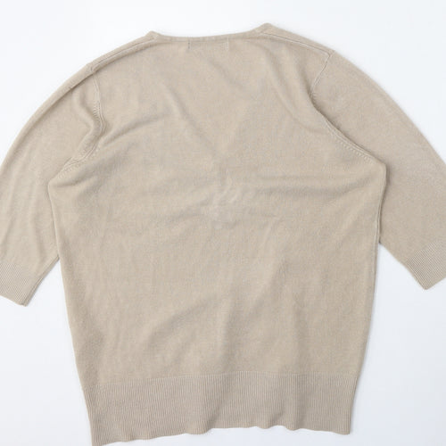 Amelie May Womens Beige V-Neck  Acrylic Pullover Jumper Size 18
