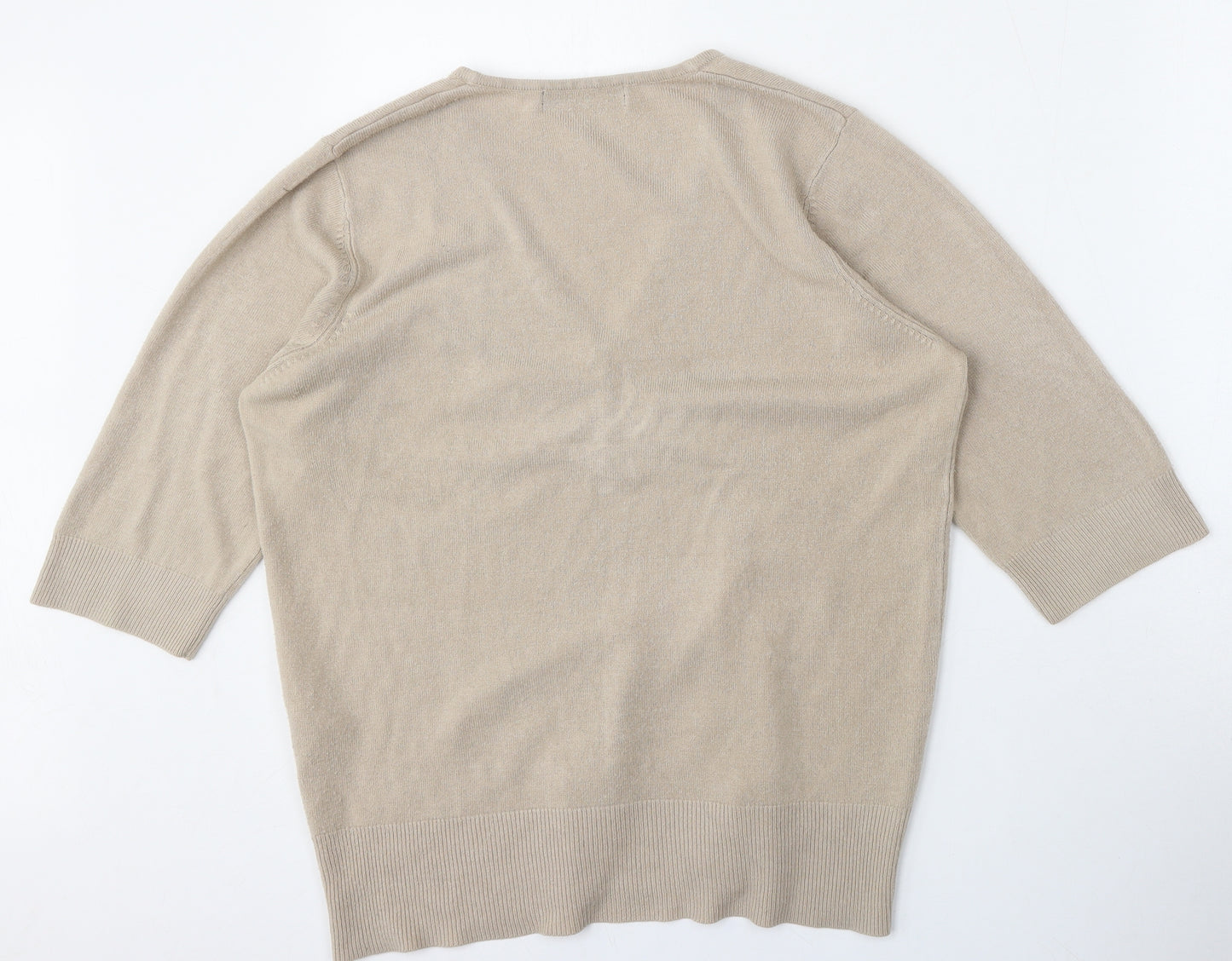 Amelie May Womens Beige V-Neck  Acrylic Pullover Jumper Size 18