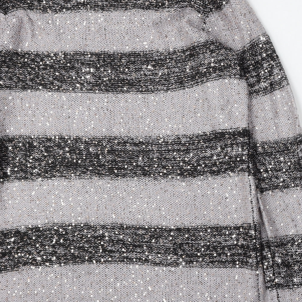 F&F Womens Grey Round Neck Striped Polyester Pullover Jumper Size 14