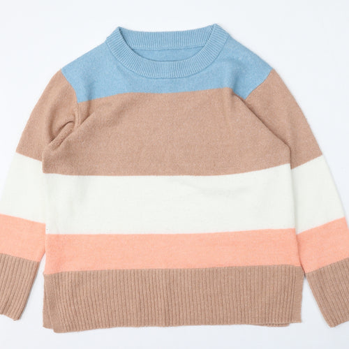 Preworn Womens Multicoloured Round Neck Striped Polyester Pullover Jumper Size M