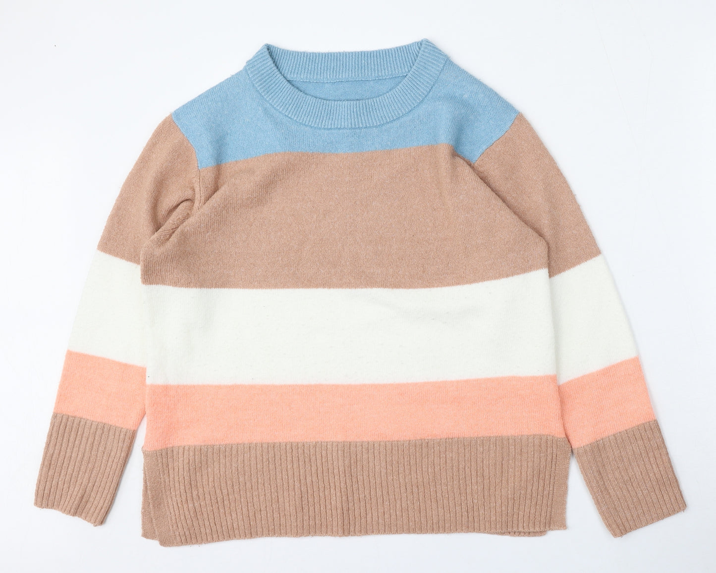 Preworn Womens Multicoloured Round Neck Striped Polyester Pullover Jumper Size M
