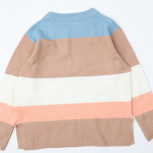 Preworn Womens Multicoloured Round Neck Striped Polyester Pullover Jumper Size M