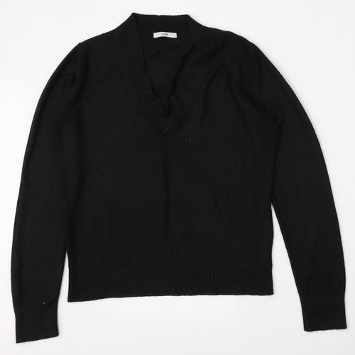 Evie Womens Black V-Neck  Acrylic Pullover Jumper Size 14