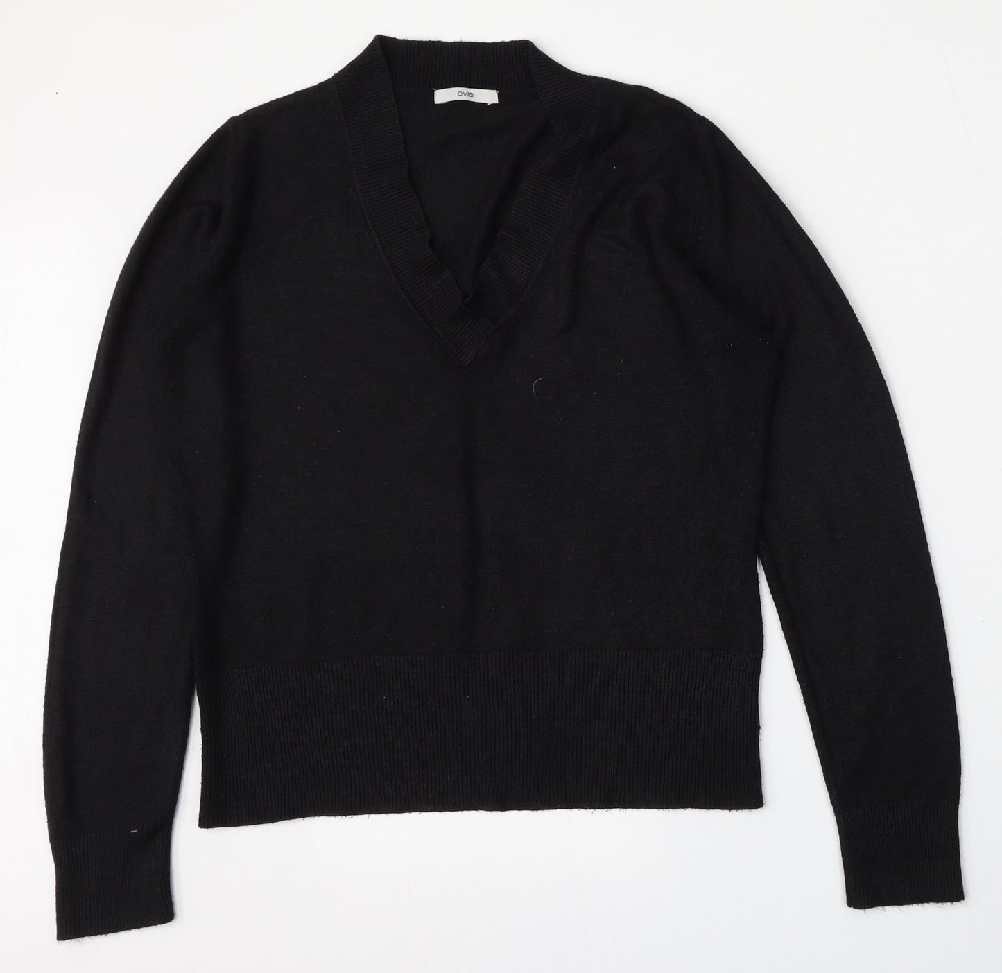 Evie Womens Black V-Neck  Acrylic Pullover Jumper Size 14
