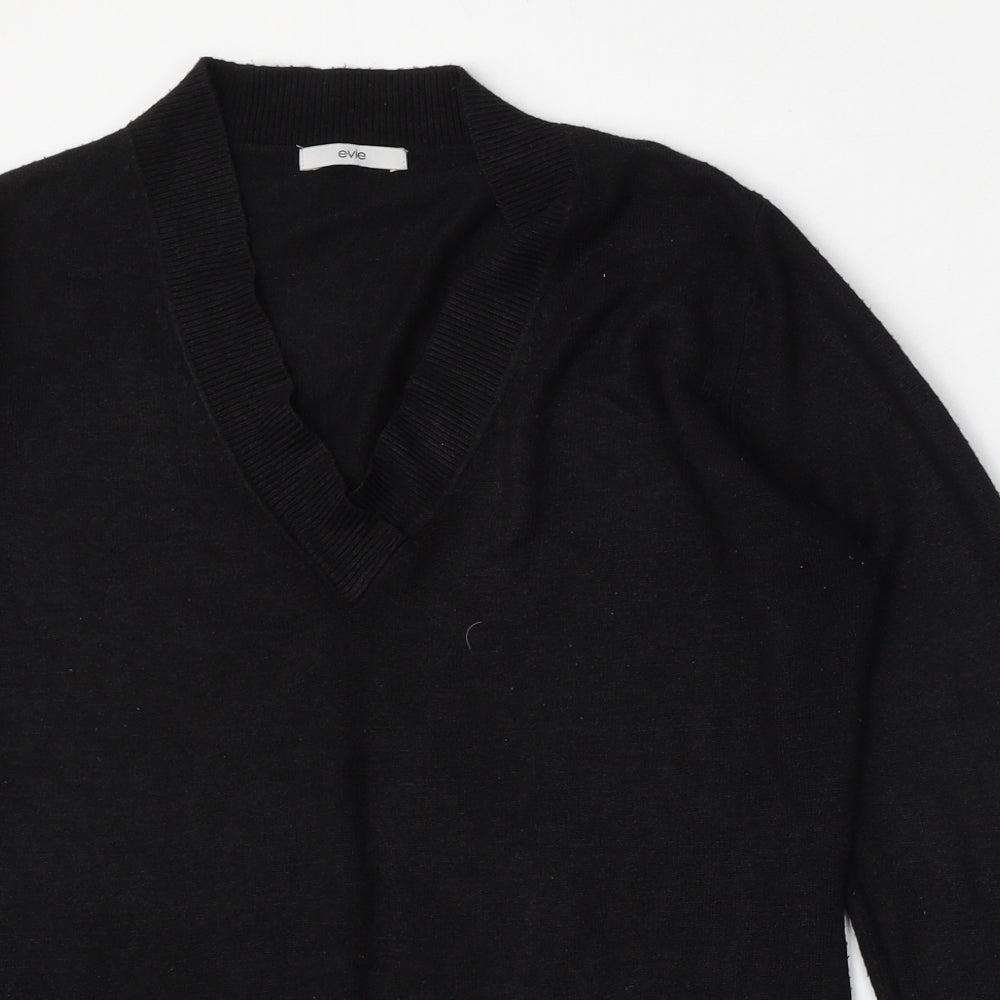Evie Womens Black V-Neck  Acrylic Pullover Jumper Size 14