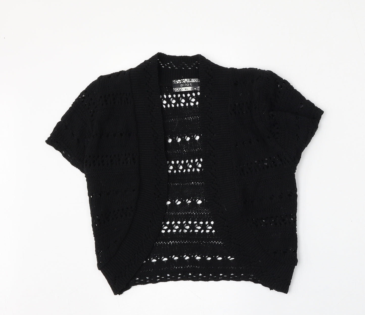 Pilot Womens Black V-Neck  Cotton Cardigan Jumper Size M