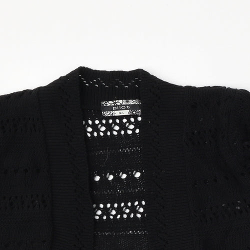 Pilot Womens Black V-Neck  Cotton Cardigan Jumper Size M