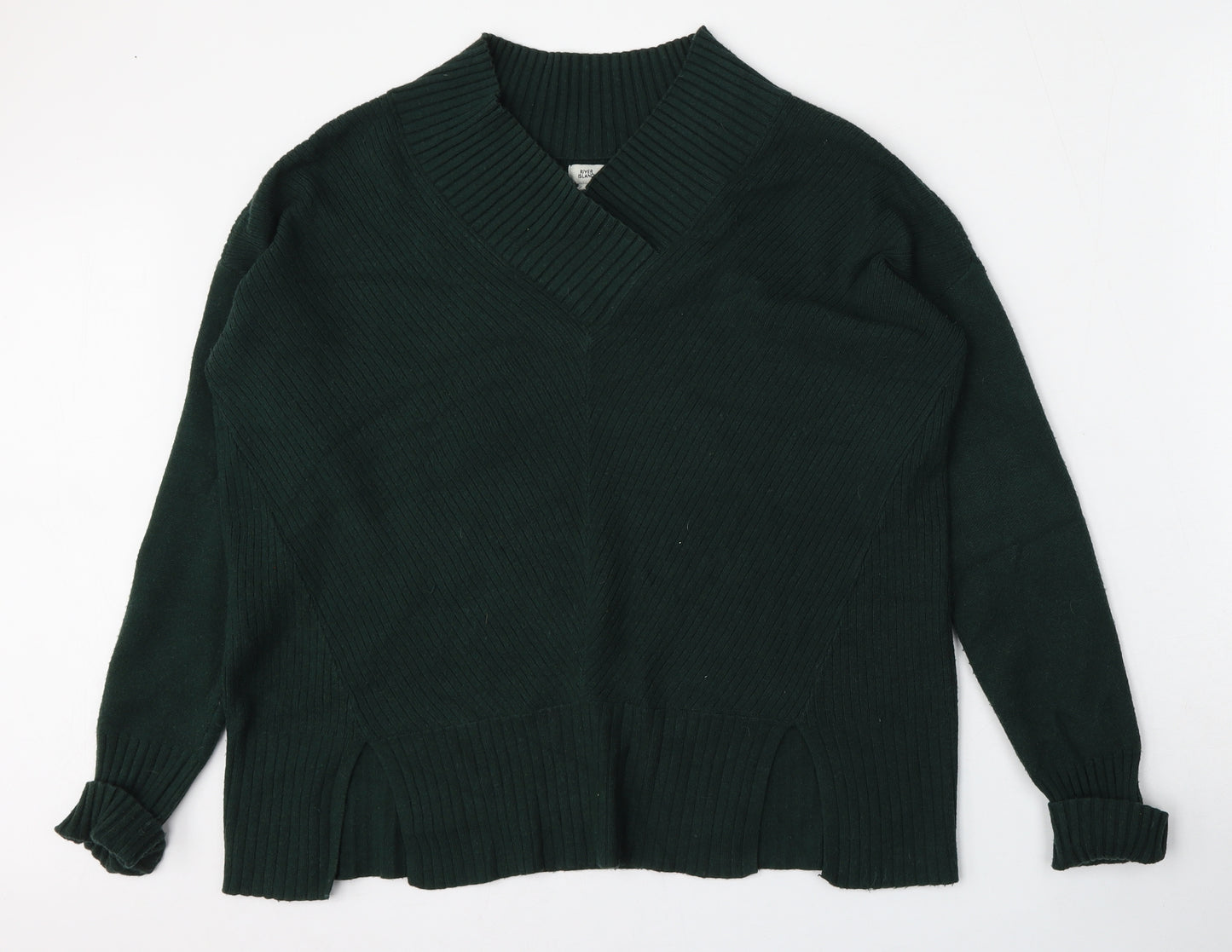 River Island Womens Green V-Neck  Viscose Pullover Jumper Size S