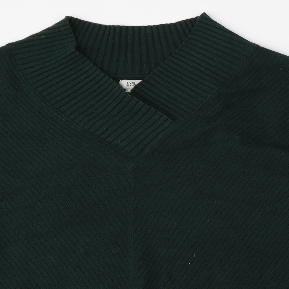 River Island Womens Green V-Neck  Viscose Pullover Jumper Size S