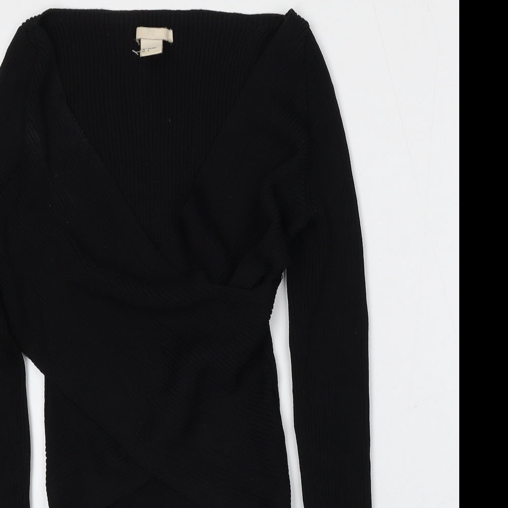 H&M Womens Black V-Neck  Viscose Pullover Jumper Size 10