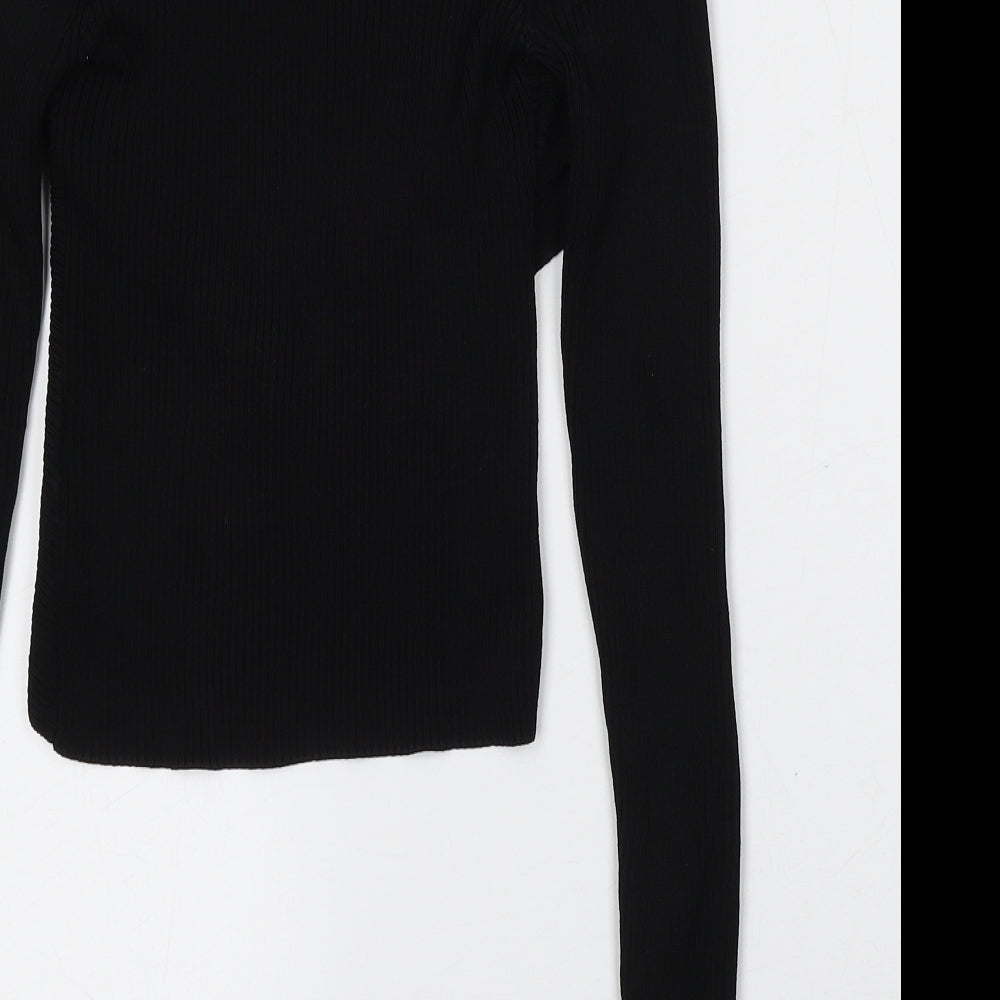 H&M Womens Black V-Neck  Viscose Pullover Jumper Size 10