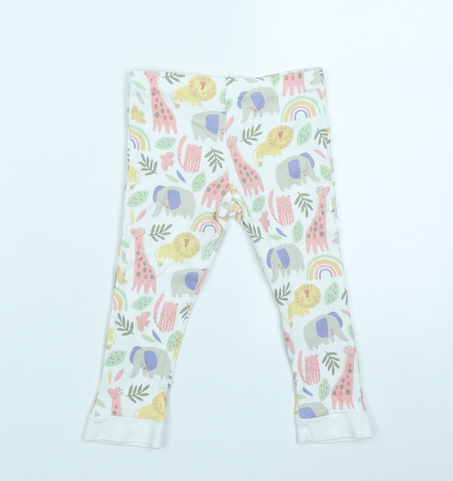 F&F Girls Multicoloured Geometric Cotton Cropped Leggings Size 18-24 Months   - Safari Animals