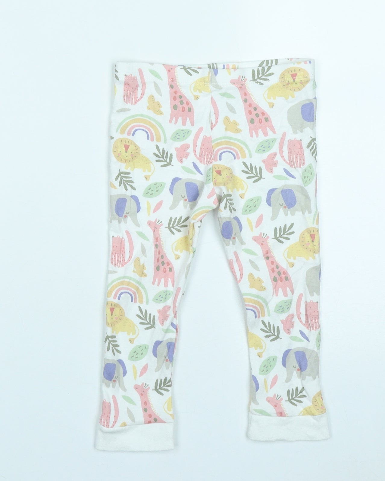 F&F Girls Multicoloured Geometric Cotton Cropped Leggings Size 18-24 Months   - Safari Animals