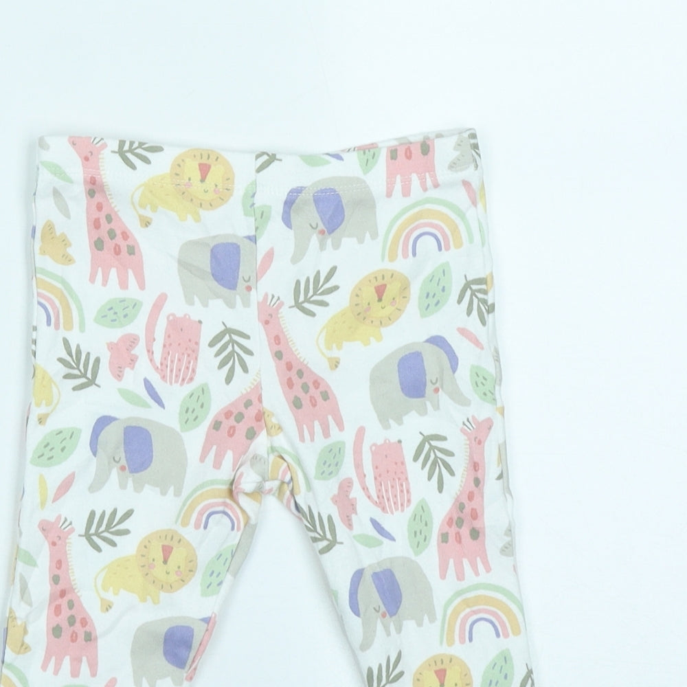 F&F Girls Multicoloured Geometric Cotton Cropped Leggings Size 18-24 Months   - Safari Animals