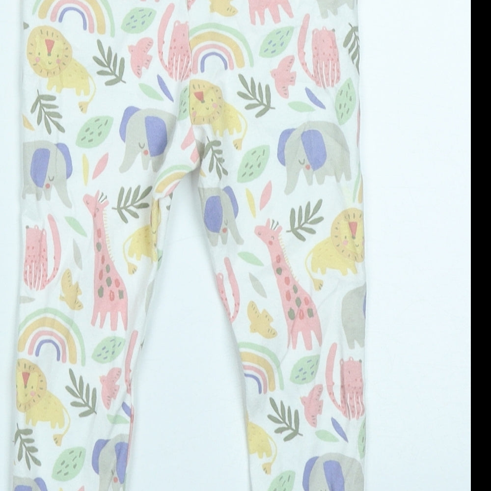 F&F Girls Multicoloured Geometric Cotton Cropped Leggings Size 18-24 Months   - Safari Animals