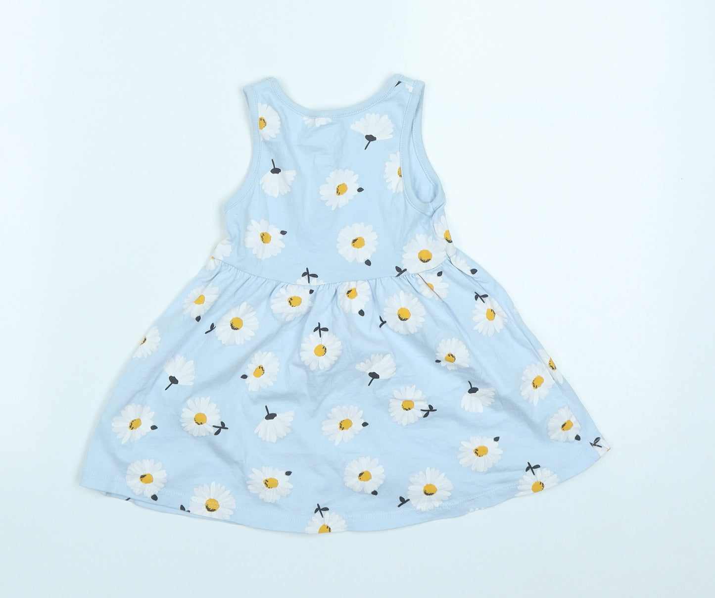 F&F Girls Blue Floral Cotton Fit & Flare  Size 12-18 Months  Round Neck