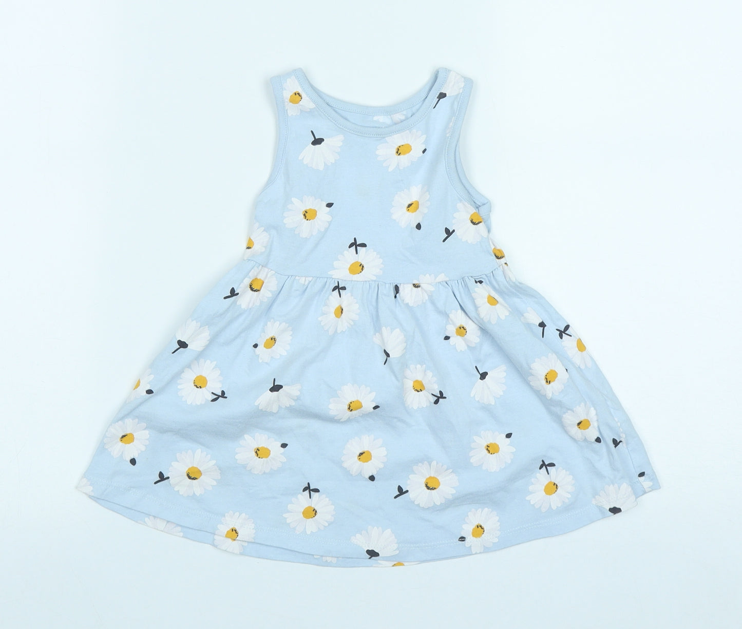 F&F Girls Blue Floral Cotton Fit & Flare  Size 12-18 Months  Round Neck