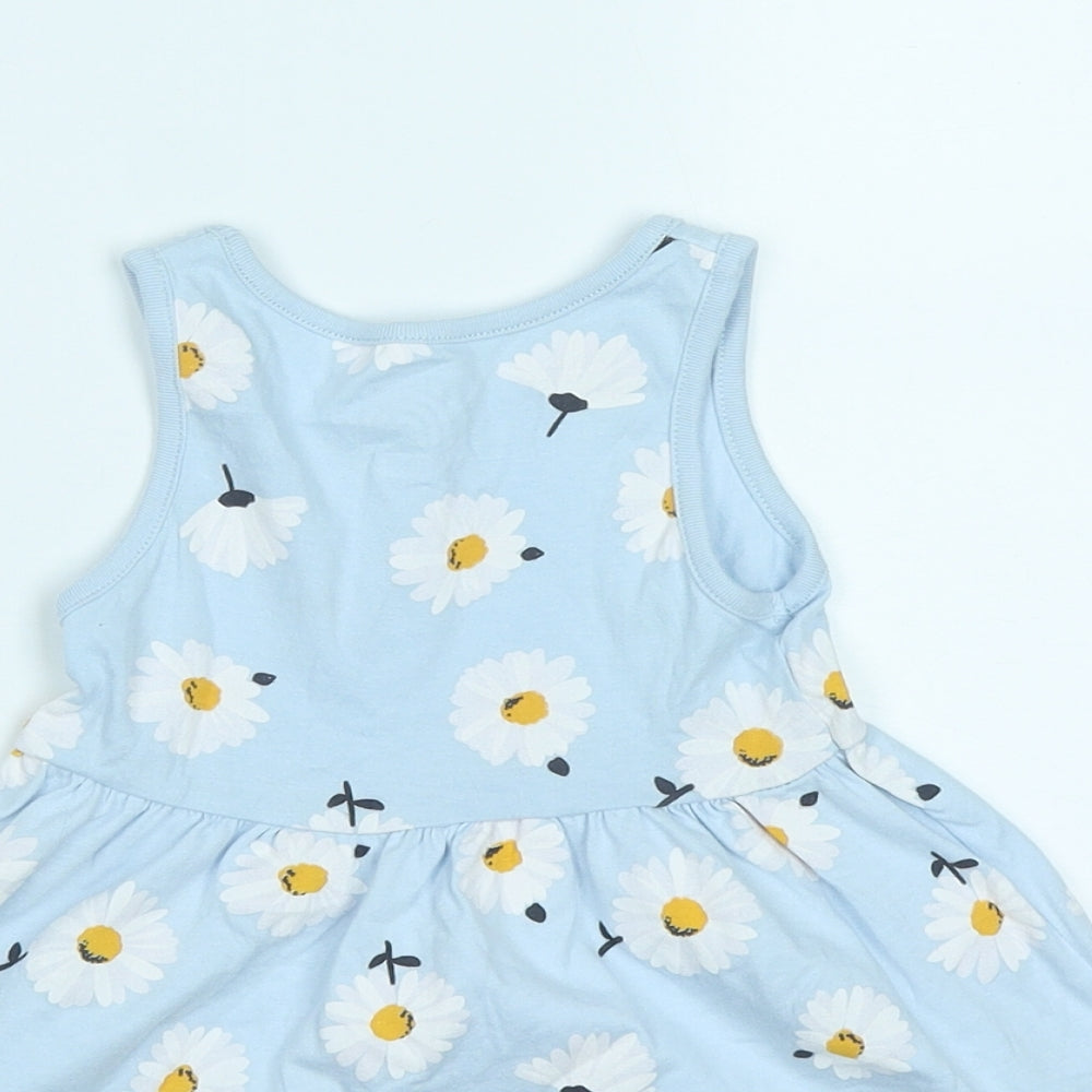 F&F Girls Blue Floral Cotton Fit & Flare  Size 12-18 Months  Round Neck