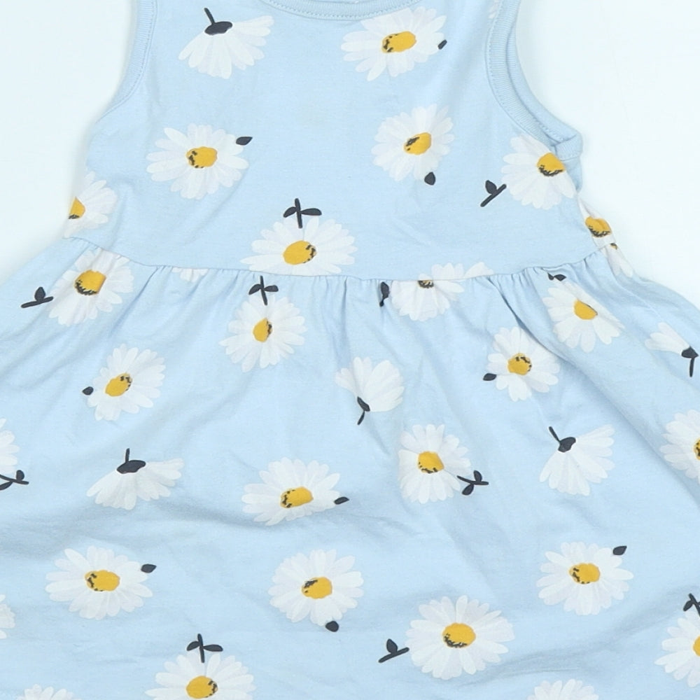 F&F Girls Blue Floral Cotton Fit & Flare  Size 12-18 Months  Round Neck