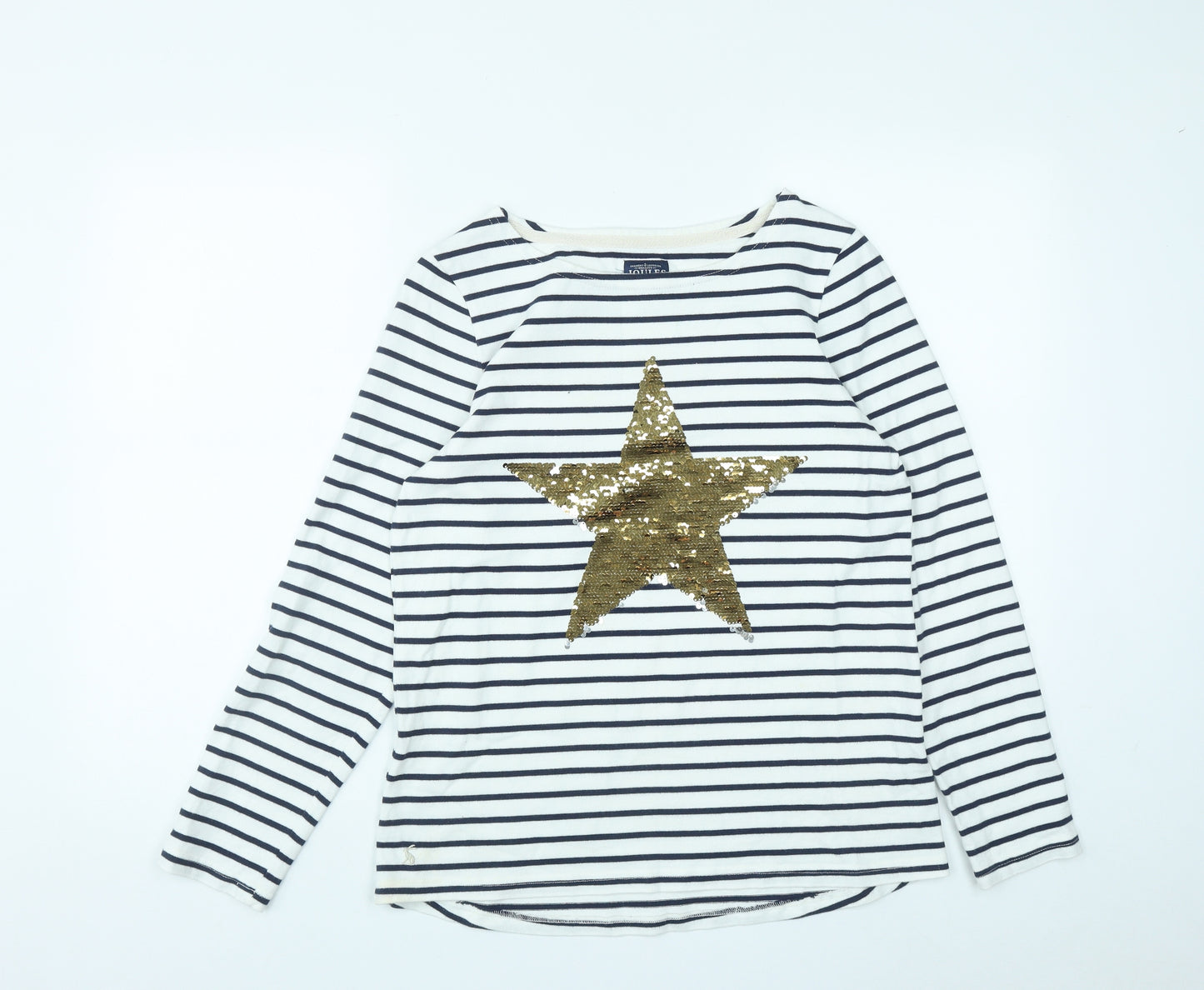 Joules Womens White Round Neck Striped Cotton Pullover Jumper Size 12