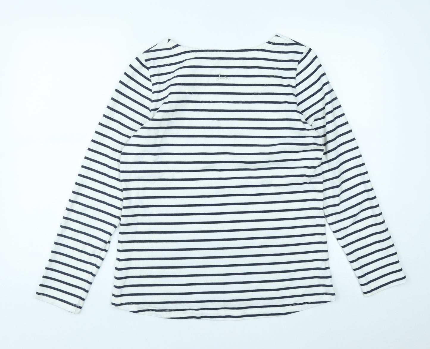 Joules Womens White Round Neck Striped Cotton Pullover Jumper Size 12