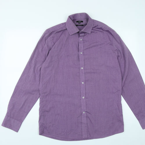 F&F Mens Purple  Polyester  Button-Up Size 15.5 Collared Button