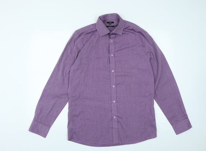 F&F Mens Purple Polyester Button-Up Size 15.5 Collared Button