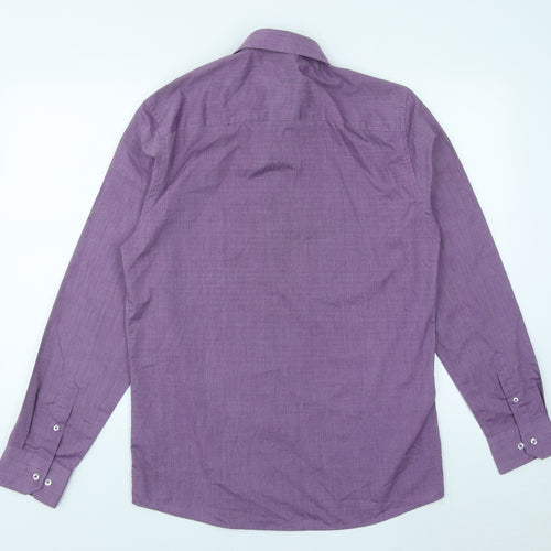 F&F Mens Purple  Polyester  Button-Up Size 15.5 Collared Button
