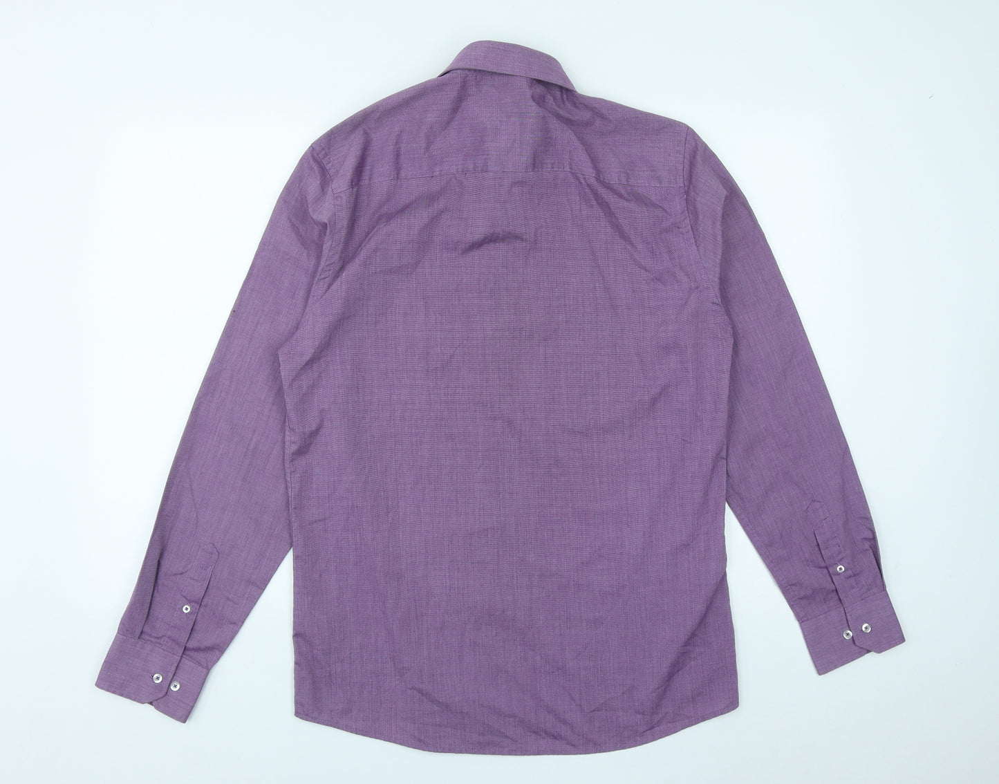 F&F Mens Purple  Polyester  Button-Up Size 15.5 Collared Button