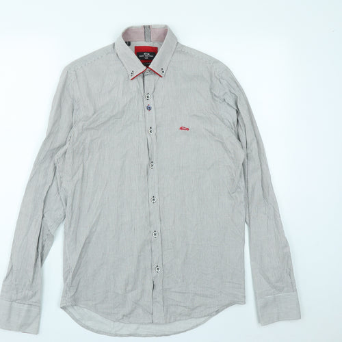 Dario Beltran Mens Grey Striped Cotton  Button-Up Size S Collared Button
