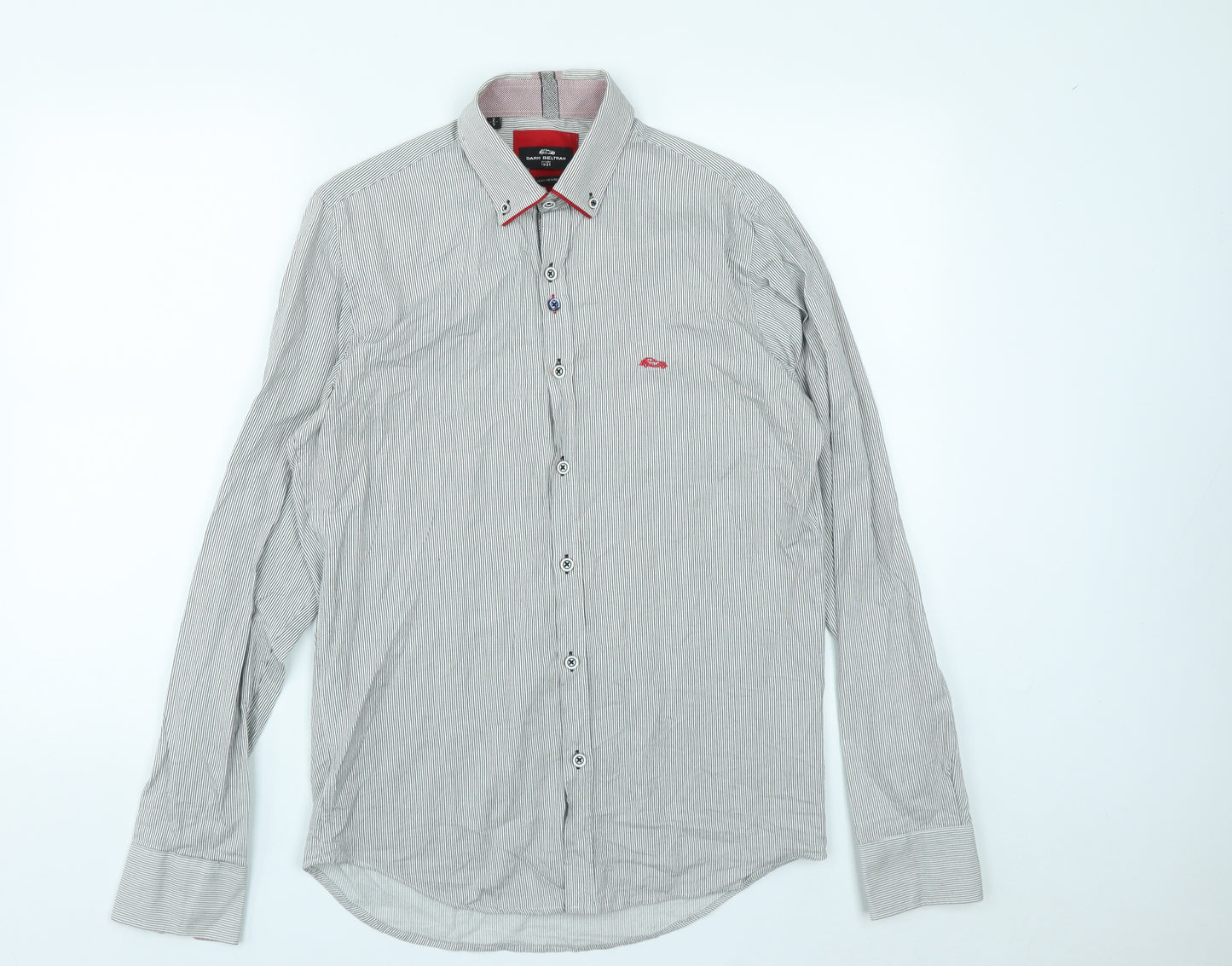 Dario Beltran Mens Grey Striped Cotton  Button-Up Size S Collared Button