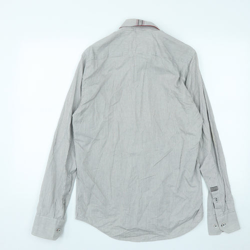 Dario Beltran Mens Grey Striped Cotton  Button-Up Size S Collared Button