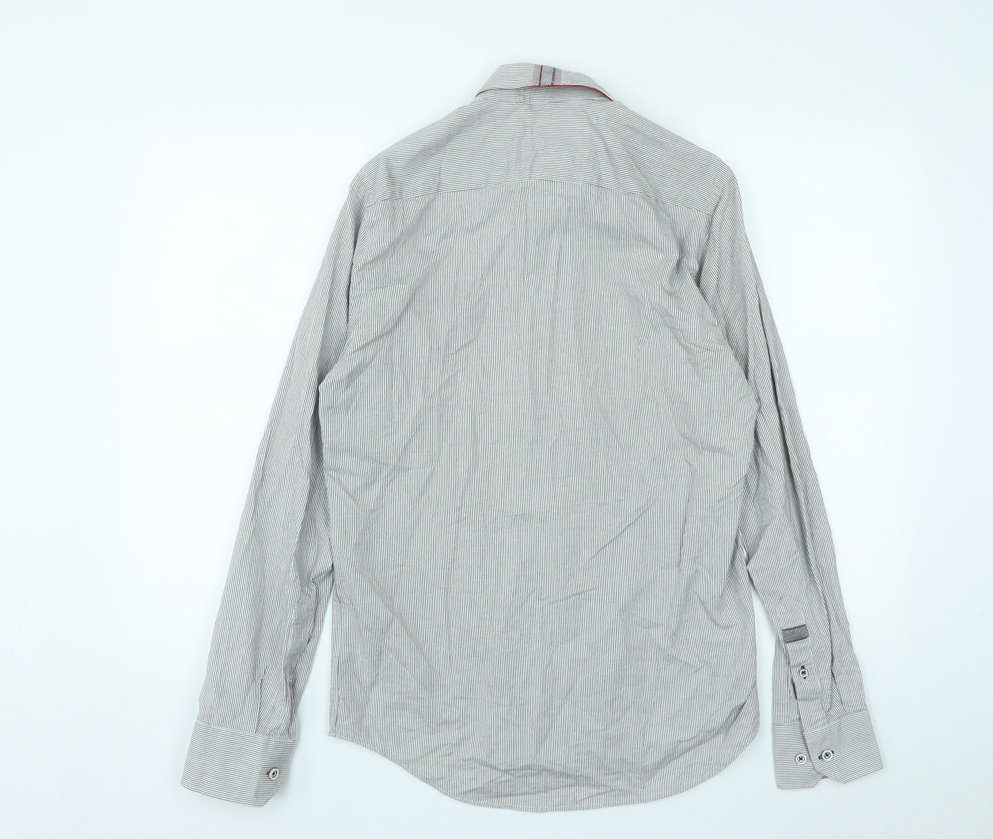 Dario Beltran Mens Grey Striped Cotton  Button-Up Size S Collared Button