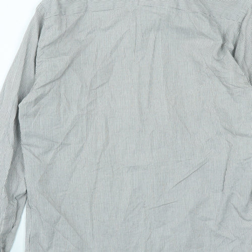 Dario Beltran Mens Grey Striped Cotton  Button-Up Size S Collared Button