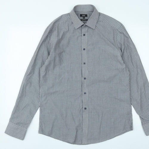 F&F Mens Multicoloured Striped Polyester  Button-Up Size 15.5 Collared Button