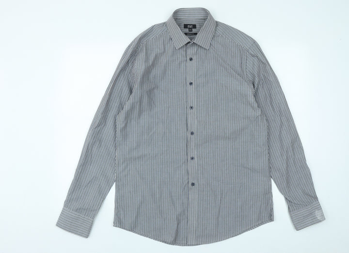 F&F Mens Multicoloured Striped Polyester Button-Up Size 15.5 Collared Button
