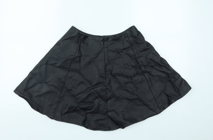 Primark Girls Black Viscose Skater Skirt Size 13-14 Years Regular Zip