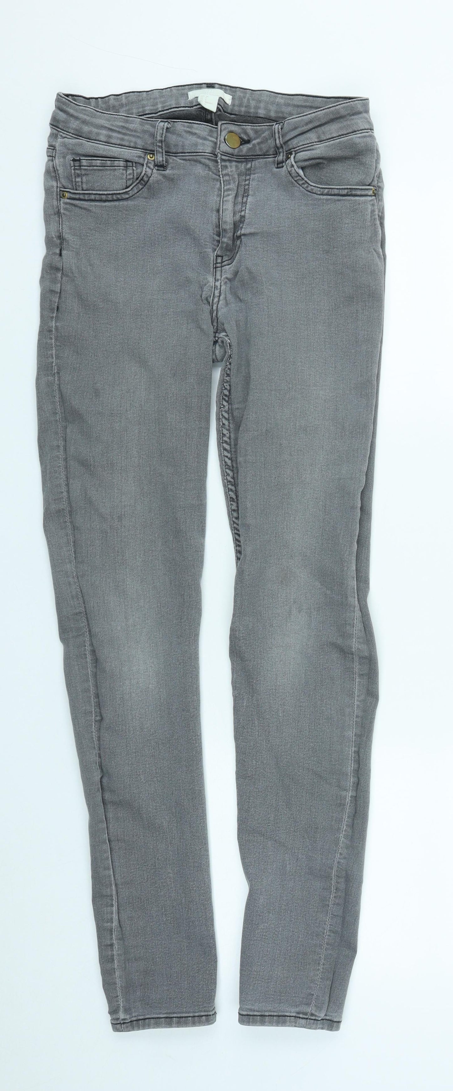 H&M Womens Grey  Cotton Straight Jeans Size 8 L27 in Regular Zip