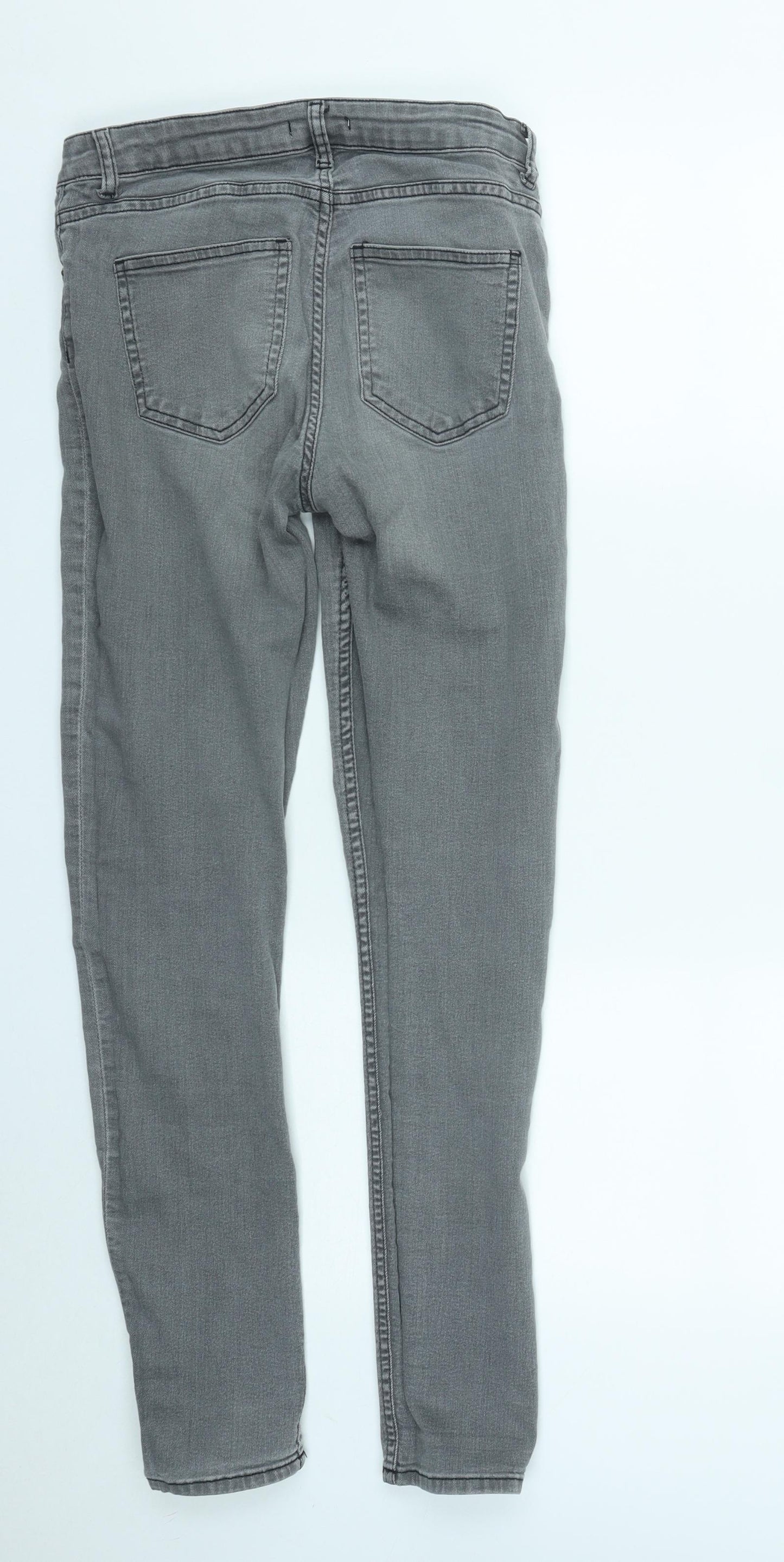 H&M Womens Grey  Cotton Straight Jeans Size 8 L27 in Regular Zip
