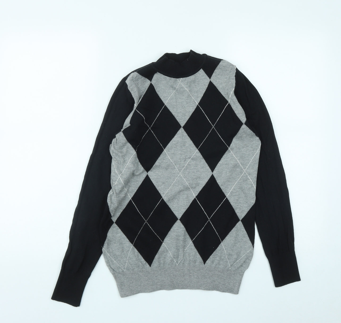 NEXT Womens Black High Neck Geometric Cotton Pullover Jumper Size 10
